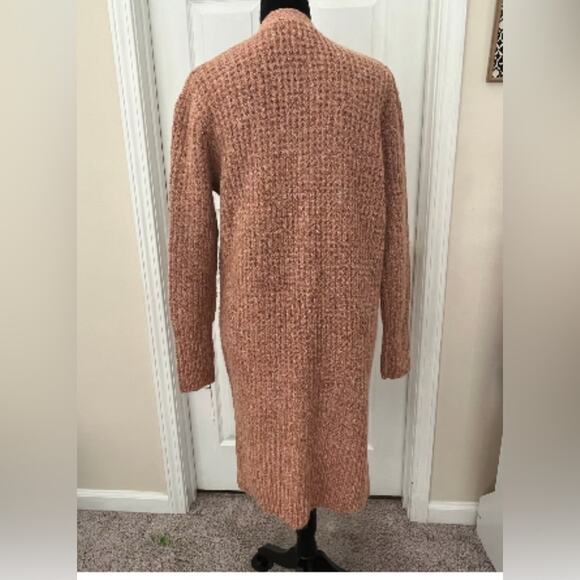UEC JESSICA SIMPSON PEACH PINK COLOR LONG FUZZY OPEN FRONT CARDIGAN SWEATER SZ S - Picture 3 of 13